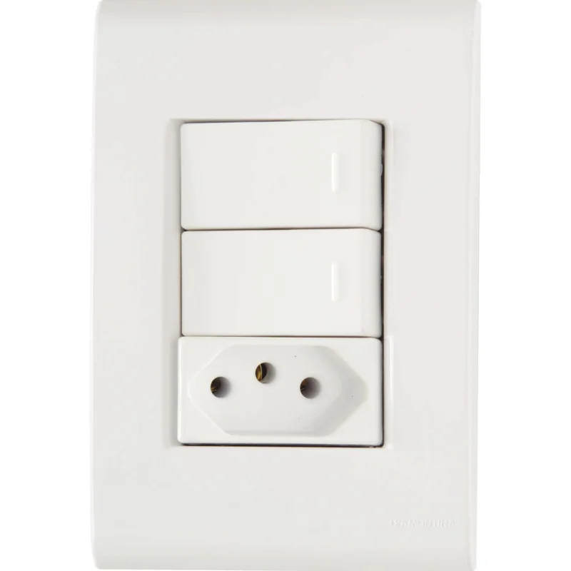 INTERRUPTOR 02 SIMPLES + 01 TOMADA 2X4 10A BRANCO TRAMONTINA LIZ