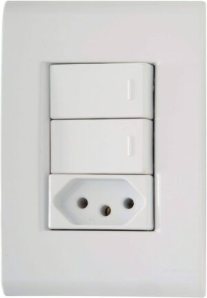 INTERRUPTOR 02 SIMPLES + 01 TOMADA 2X4 20A BRANCO TRAMONTINA LIZ