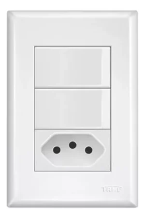 INTERRUPTOR 02 SIMPLES + 01 TOMADA 2X4 10A BRANCO FAME EVIDENCE