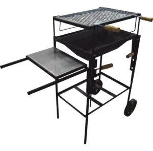 CHURRASQUEIRA REGULÁVEL COM RODINHA E BOJO FERRO