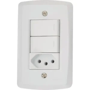 INTERRUPTOR 02 SIMPLES + 01 TOMADA 2X4 10A BRANCO TRAMONTINA LUX