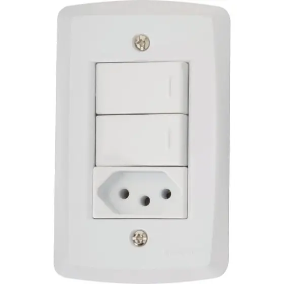 INTERRUPTOR 02 SIMPLES + 01 TOMADA 2X4 10A BRANCO TRAMONTINA LUX