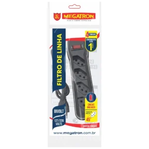 FILTRO LINHA 04 TOMADAS BIVOLT PRETO  MEGATRON