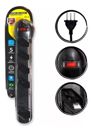 FILTRO LINHA 05 TOMADAS BIVOLT PRETO QUALITRONIX